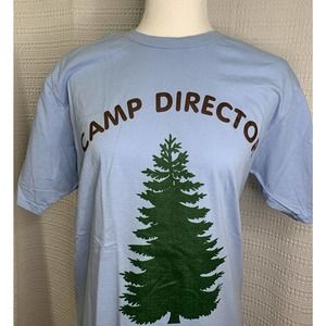 Camp Director T-Shirt Blue Sz M 100% Cotton 70's Look Green Tree Port Company